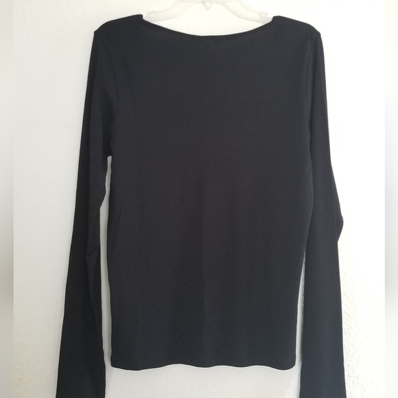 VINCE Cotton Square Neckline Long Sleeve Top Size S Small Black - Picture 2 of 4